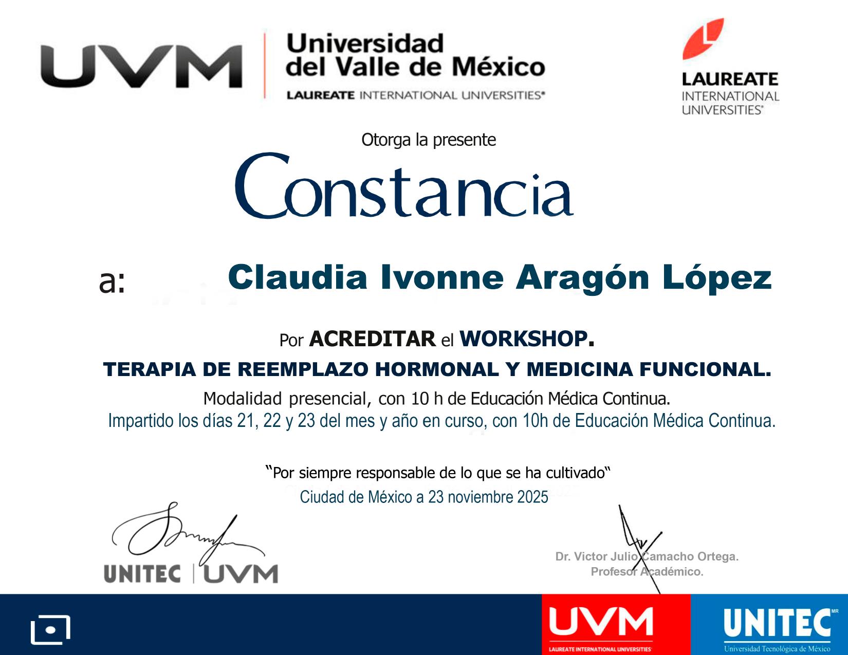 Constancia UVM 2025